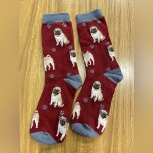 Pug Socks Burgundy/Red and Gray. Women’s size 9-11